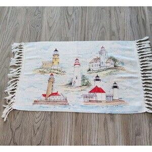 Historical Lighthouses Summer Doormat Throw Rug Fringe Indoor Outdoor 22" x 44"
